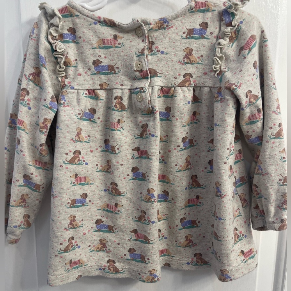 JoJo Maman Bebe Cream Long Sleeve Top with Playful Dog Print - Picture 2 of 4